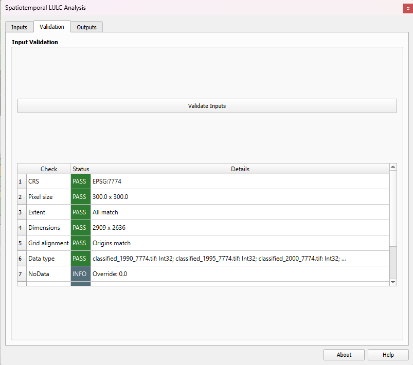 Validation panel checks